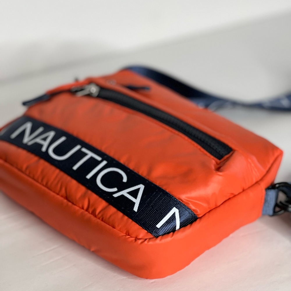 Nautical Crossbody Bag Orange Navy Logo Shoulder Bag Puffer Waist padded - Picture 5 of 16